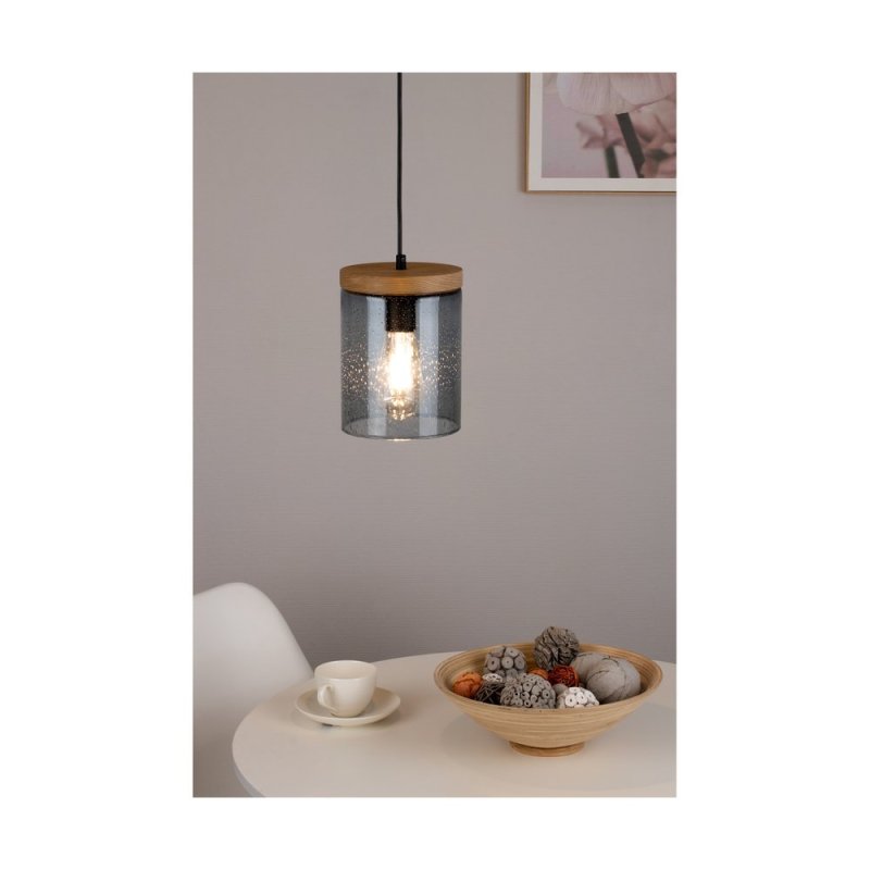 Monsun Lampa Wisząca 1xE27 Max.60W Sosna Bejcowana/Czarny PVC/Szkło Dymione