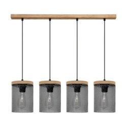 Monsun Lampa Wisząca 4xE27 Max.60W Sosna Bejcowana/Czarny PVC/Szkło Dymione