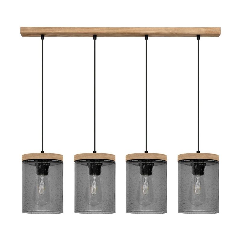 Monsun Lampa Wisząca 4xE27 Max.60W Sosna Bejcowana/Czarny PVC/Szkło Dymione