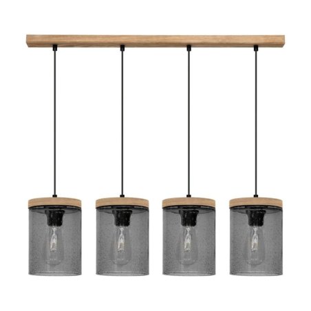 Monsun Lampa Wisząca 4xE27 Max.60W Sosna Bejcowana/Czarny PVC/Szkło Dymione