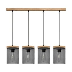 Monsun Lampa Wisząca 4xE27 Max.60W Sosna Bejcowana/Czarny PVC/Szkło Dymione