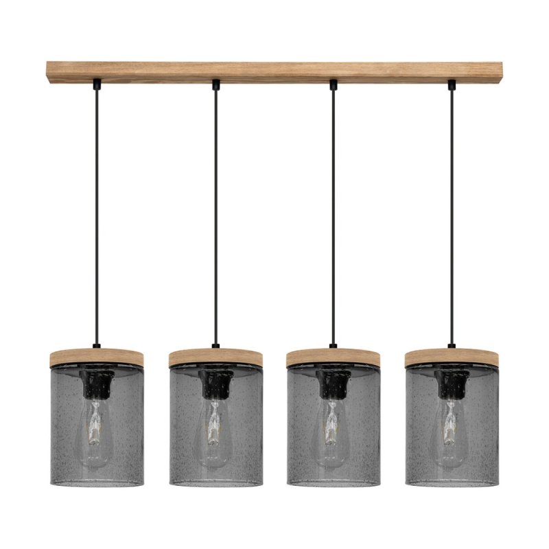Monsun Lampa Wisząca 4xE27 Max.60W Sosna Bejcowana/Czarny PVC/Szkło Dymione