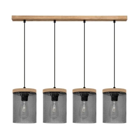 Monsun Lampa Wisząca 4xE27 Max.60W Sosna Bejcowana/Czarny PVC/Szkło Dymione
