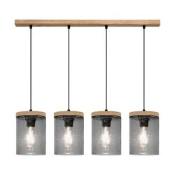 Monsun Lampa Wisząca 4xE27 Max.60W Sosna Bejcowana/Czarny PVC/Szkło Dymione