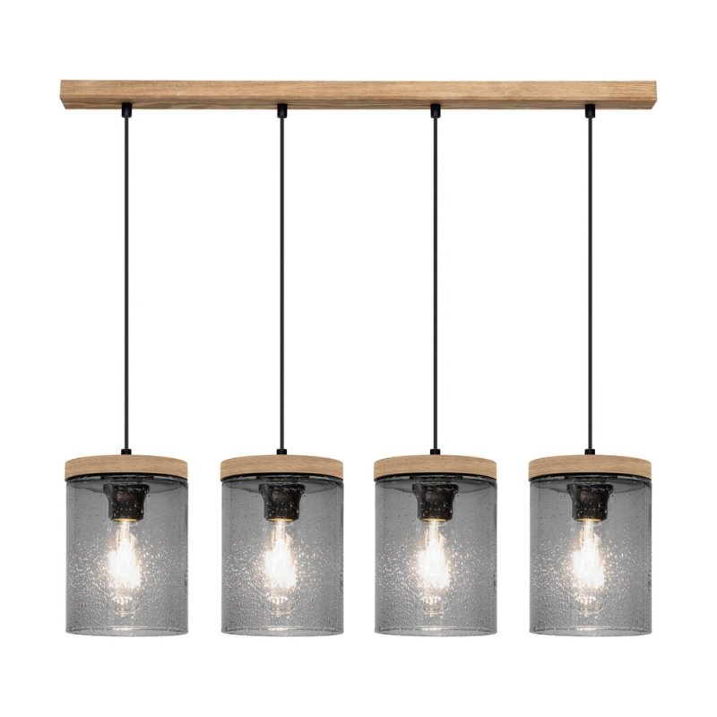 Monsun Lampa Wisząca 4xE27 Max.60W Sosna Bejcowana/Czarny PVC/Szkło Dymione
