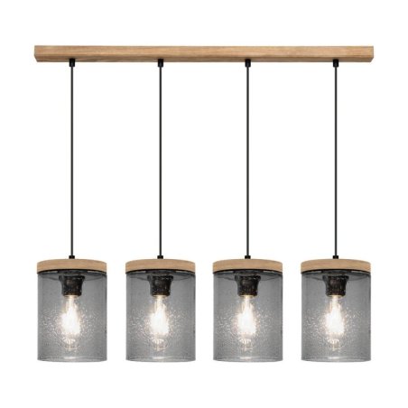 Monsun Lampa Wisząca 4xE27 Max.60W Sosna Bejcowana/Czarny PVC/Szkło Dymione