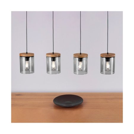 Monsun Lampa Wisząca 4xE27 Max.60W Sosna Bejcowana/Czarny PVC/Szkło Dymione