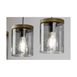 Monsun Lampa Wisząca 4xE27 Max.60W Sosna Bejcowana/Czarny PVC/Szkło Dymione