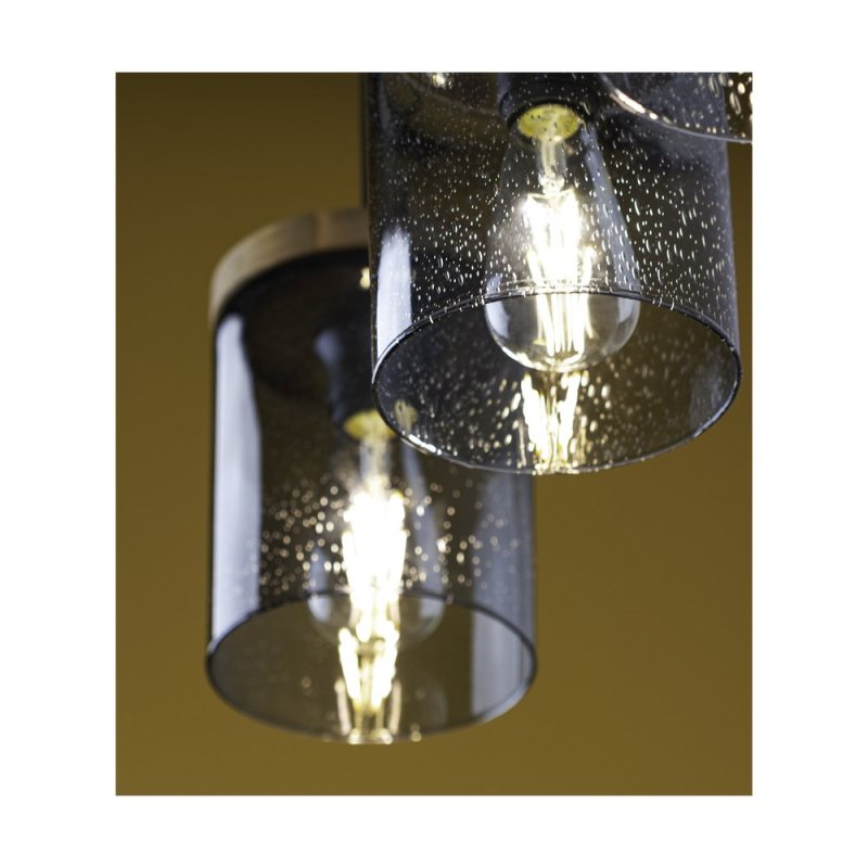 Monsun Lampa Wisząca 4xE27 Max.60W Sosna Bejcowana/Czarny PVC/Szkło Dymione