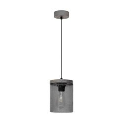 Monsun Lampa Wisząca 1xE27 Max.60W Sosna Bejcowana Szara/Czarny PVC/Szkło Dymione