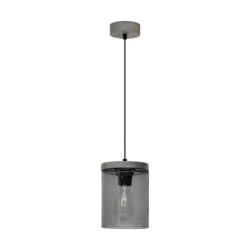 Monsun Lampa Wisząca 1xE27 Max.60W Sosna Bejcowana Szara/Czarny PVC/Szkło Dymione