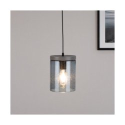 Monsun Lampa Wisząca 1xE27 Max.60W Sosna Bejcowana Szara/Czarny PVC/Szkło Dymione