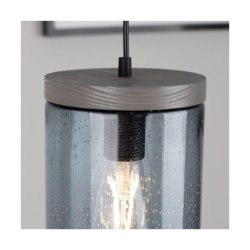 Monsun Lampa Wisząca 1xE27 Max.60W Sosna Bejcowana Szara/Czarny PVC/Szkło Dymione
