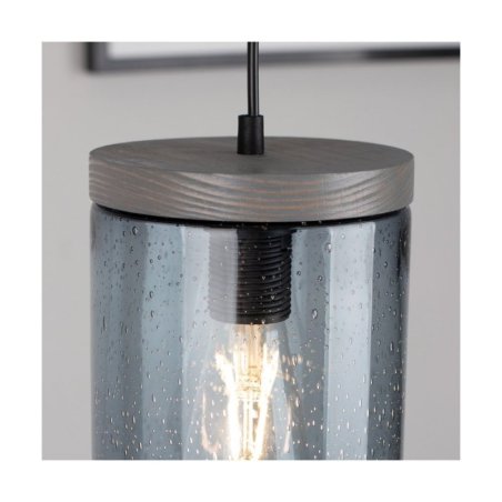 Monsun Lampa Wisząca 1xE27 Max.60W Sosna Bejcowana Szara/Czarny PVC/Szkło Dymione