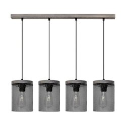 Monsun Lampa Wisząca 4xE27 Max.60W Sosna Bejcowana Szara/Czarny PVC/Szkło Dymione