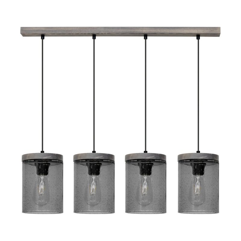 Monsun Lampa Wisząca 4xE27 Max.60W Sosna Bejcowana Szara/Czarny PVC/Szkło Dymione