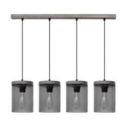 Monsun Lampa Wisząca 4xE27 Max.60W Sosna Bejcowana Szara/Czarny PVC/Szkło Dymione