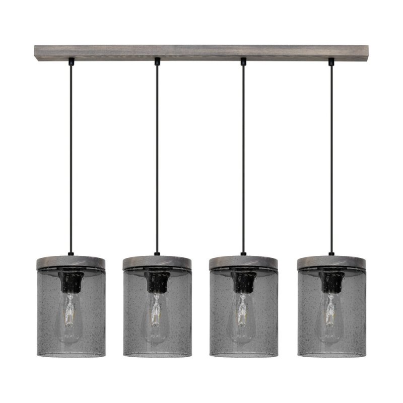 Monsun Lampa Wisząca 4xE27 Max.60W Sosna Bejcowana Szara/Czarny PVC/Szkło Dymione