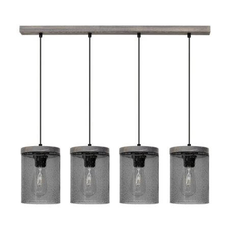 Monsun Lampa Wisząca 4xE27 Max.60W Sosna Bejcowana Szara/Czarny PVC/Szkło Dymione
