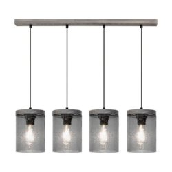 Monsun Lampa Wisząca 4xE27 Max.60W Sosna Bejcowana Szara/Czarny PVC/Szkło Dymione