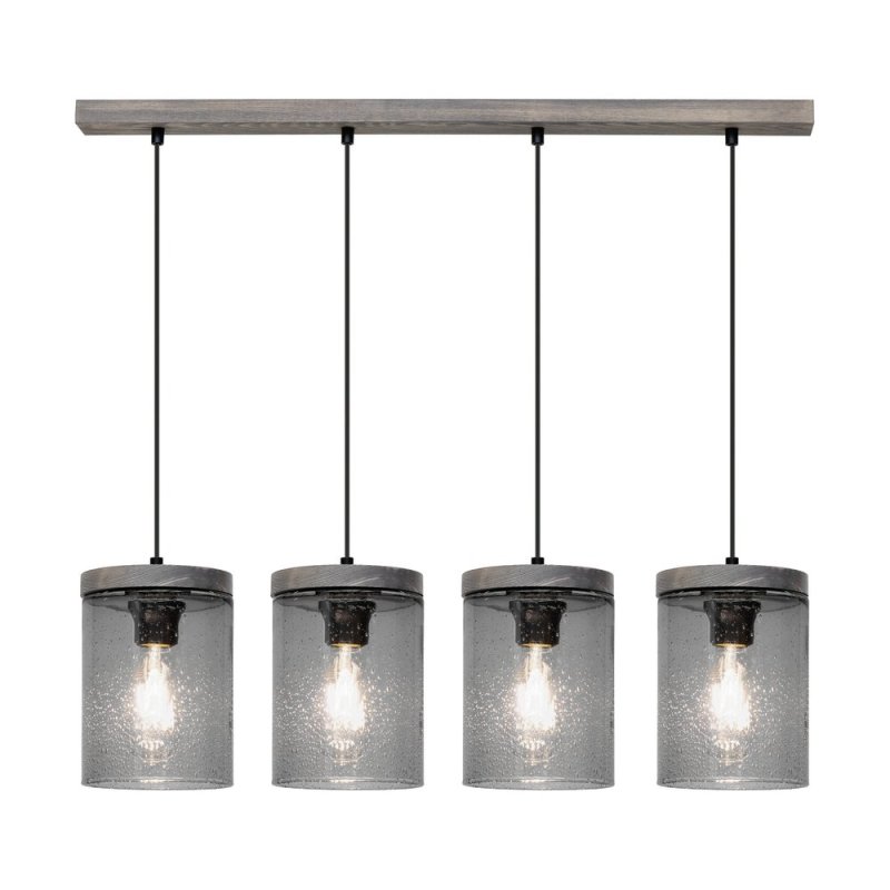 Monsun Lampa Wisząca 4xE27 Max.60W Sosna Bejcowana Szara/Czarny PVC/Szkło Dymione