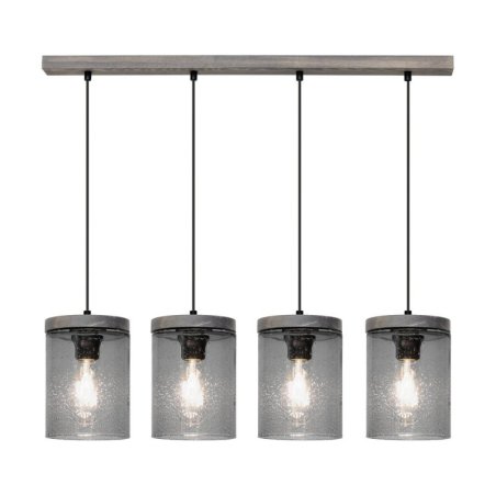 Monsun Lampa Wisząca 4xE27 Max.60W Sosna Bejcowana Szara/Czarny PVC/Szkło Dymione
