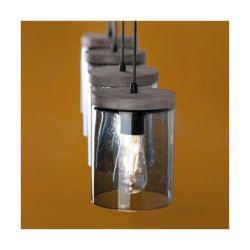 Monsun Lampa Wisząca 4xE27 Max.60W Sosna Bejcowana Szara/Czarny PVC/Szkło Dymione