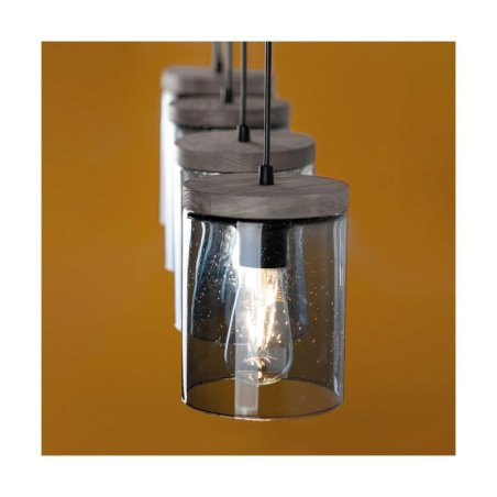Monsun Lampa Wisząca 4xE27 Max.60W Sosna Bejcowana Szara/Czarny PVC/Szkło Dymione
