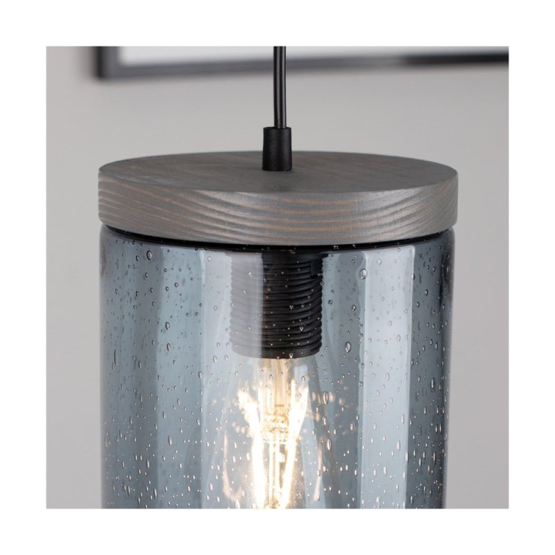 Monsun Lampa Wisząca 4xE27 Max.60W Sosna Bejcowana Szara/Czarny PVC/Szkło Dymione