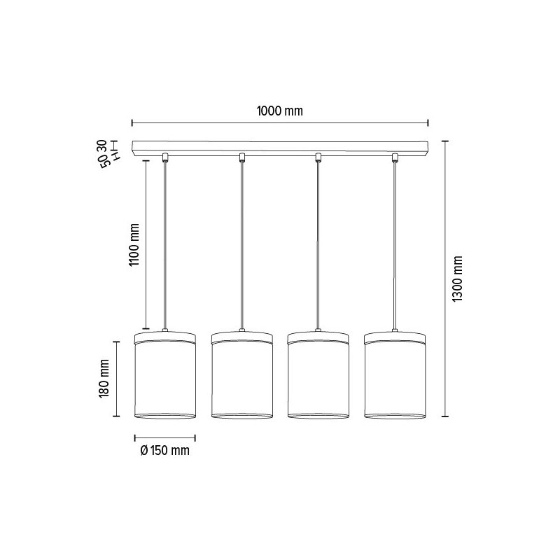 Monsun Lampa Wisząca 4xE27 Max.60W Sosna Bejcowana Szara/Czarny PVC/Szkło Dymione