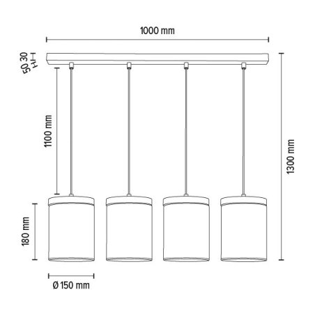 Monsun Lampa Wisząca 4xE27 Max.60W Sosna Bejcowana Szara/Czarny PVC/Szkło Dymione