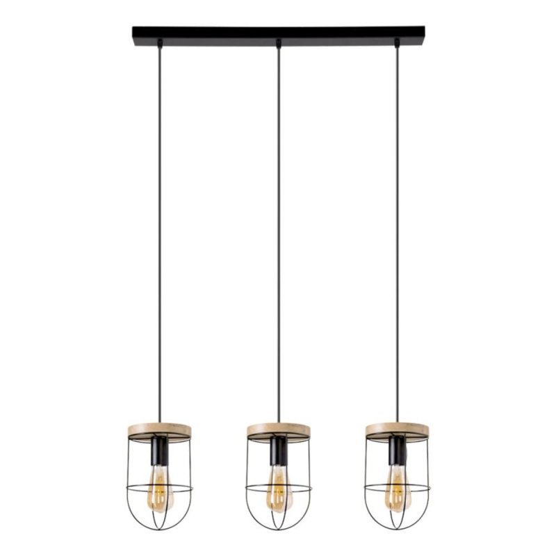 Netuno Lampa Wisząca 3xE27 Max.60W Czarny/Dąb Olejowany