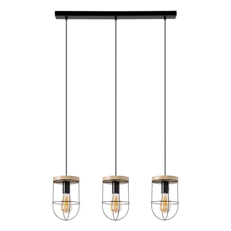Netuno Lampa Wisząca 3xE27 Max.60W Czarny/Dąb Olejowany
