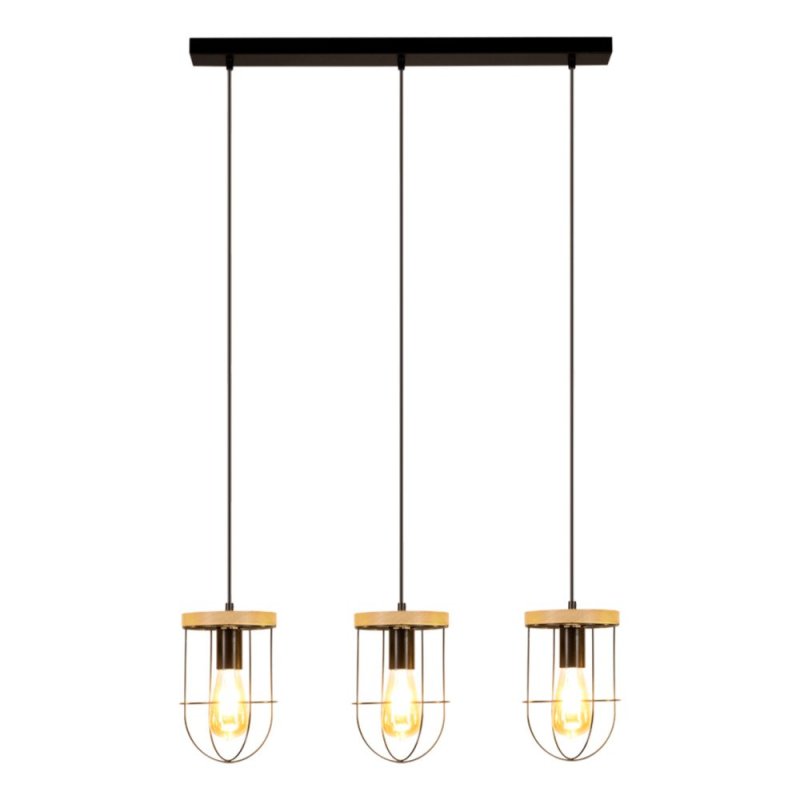 Netuno Lampa Wisząca 3xE27 Max.60W Czarny/Dąb Olejowany