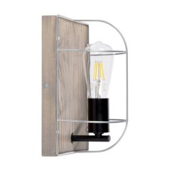 Netuno Kinkiet 1xE27 Max.15W LED Sosna Bejcowana Szara/Czarny/Srebrny