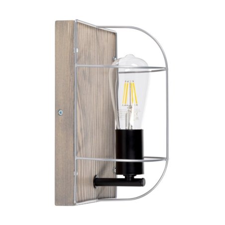 Netuno Kinkiet 1xE27 Max.15W LED Sosna Bejcowana Szara/Czarny/Srebrny