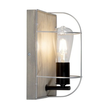 Netuno Kinkiet 1xE27 Max.15W LED Sosna Bejcowana Szara/Czarny/Srebrny