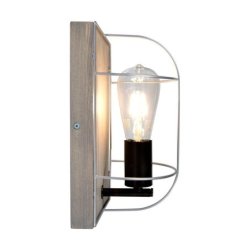 Netuno Kinkiet 1xE27 Max.15W LED Sosna Bejcowana Szara/Czarny/Srebrny