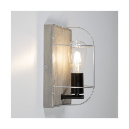 Netuno Kinkiet 1xE27 Max.15W LED Sosna Bejcowana Szara/Czarny/Srebrny