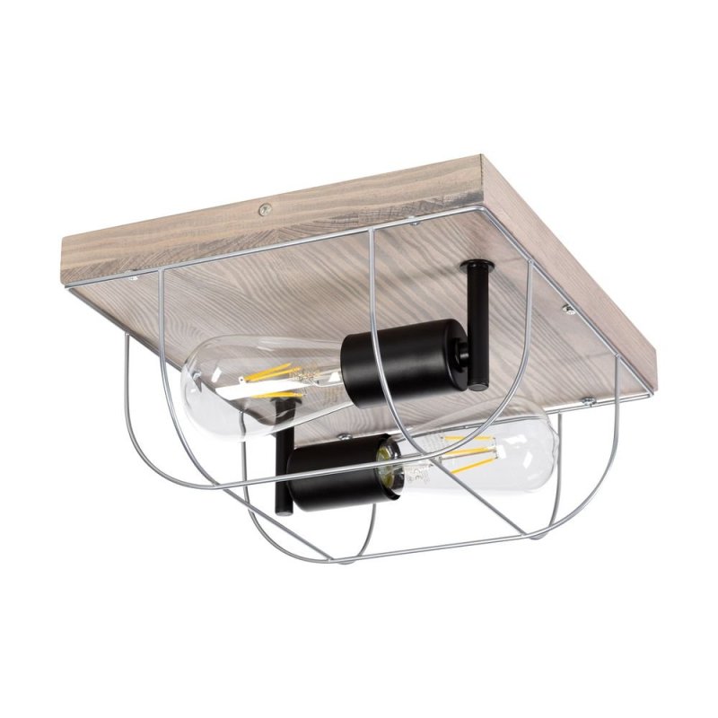 Netuno Kinkiet/Lampa Sufitowa 2xE27 Max.15W LED Sosna Bejcowana Szara/Czarny/Srebrny