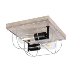 Netuno Kinkiet/Lampa Sufitowa 2xE27 Max.15W LED Sosna Bejcowana Szara/Czarny/Srebrny