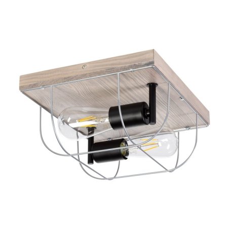 Netuno Kinkiet/Lampa Sufitowa 2xE27 Max.15W LED Sosna Bejcowana Szara/Czarny/Srebrny