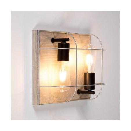 Netuno Kinkiet/Lampa Sufitowa 2xE27 Max.15W LED Sosna Bejcowana Szara/Czarny/Srebrny