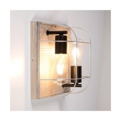 Netuno Kinkiet/Lampa Sufitowa 2xE27 Max.15W LED Sosna Bejcowana Szara/Czarny/Srebrny