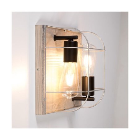 Netuno Kinkiet/Lampa Sufitowa 2xE27 Max.15W LED Sosna Bejcowana Szara/Czarny/Srebrny