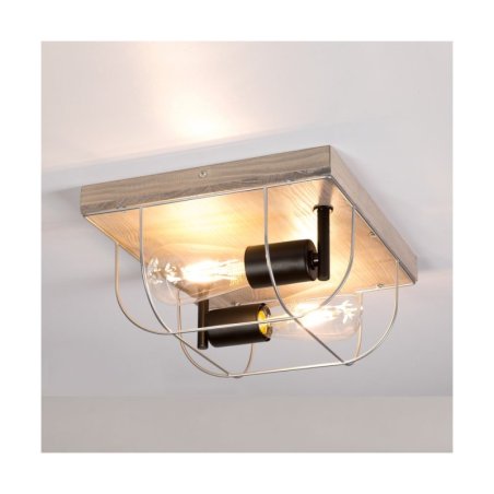 Netuno Kinkiet/Lampa Sufitowa 2xE27 Max.15W LED Sosna Bejcowana Szara/Czarny/Srebrny