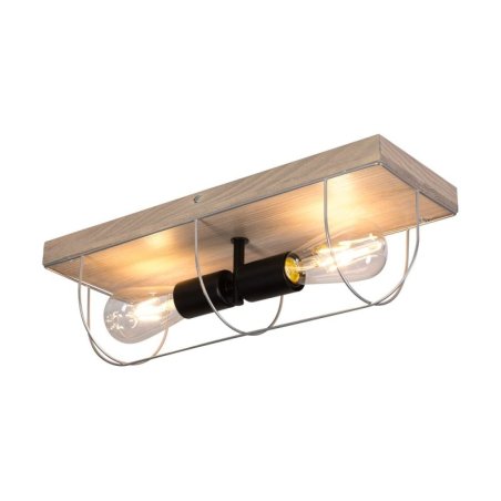 Netuno Kinkiet/Lampa Sufitowa 2xE27 Max.15W LED Sosna Bejcowana Szara/Czarny/Srebrny