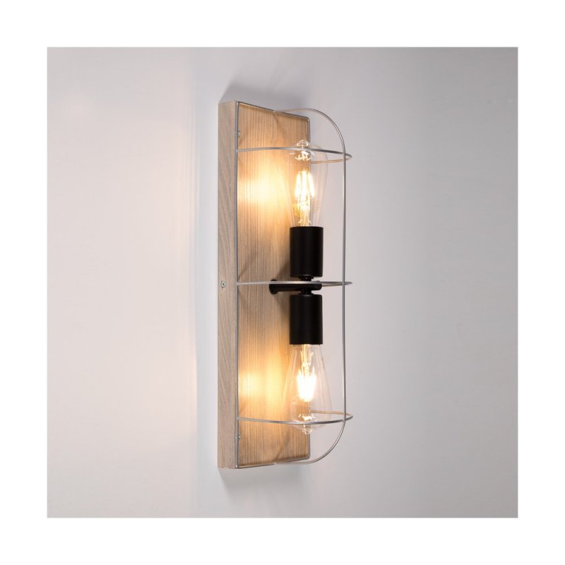 Netuno Kinkiet/Lampa Sufitowa 2xE27 Max.15W LED Sosna Bejcowana Szara/Czarny/Srebrny