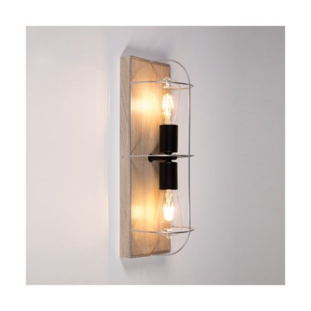 Netuno Kinkiet/Lampa Sufitowa 2xE27 Max.15W LED Sosna Bejcowana Szara/Czarny/Srebrny