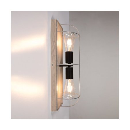 Netuno Kinkiet/Lampa Sufitowa 2xE27 Max.15W LED Sosna Bejcowana Szara/Czarny/Srebrny